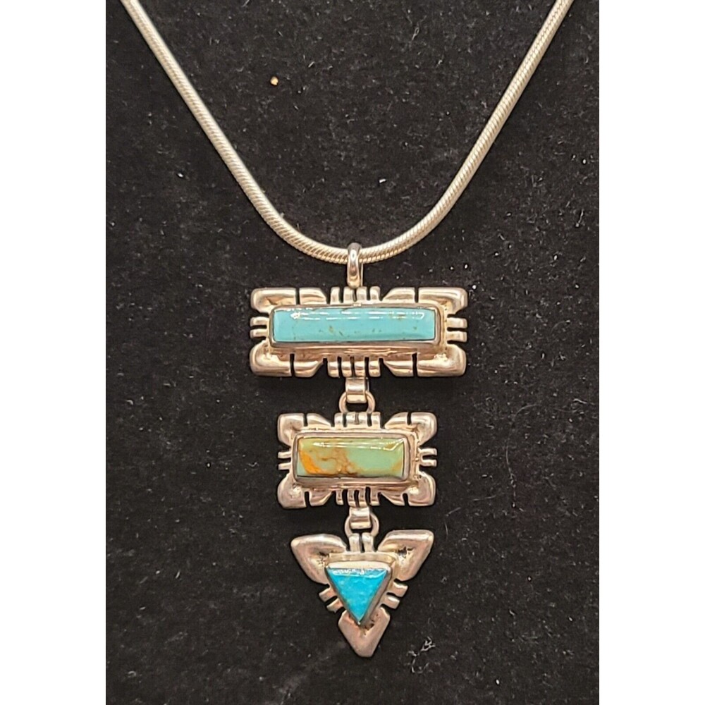 QT Sterling Silver Navajo Style Turquoise Necklace 17" 925